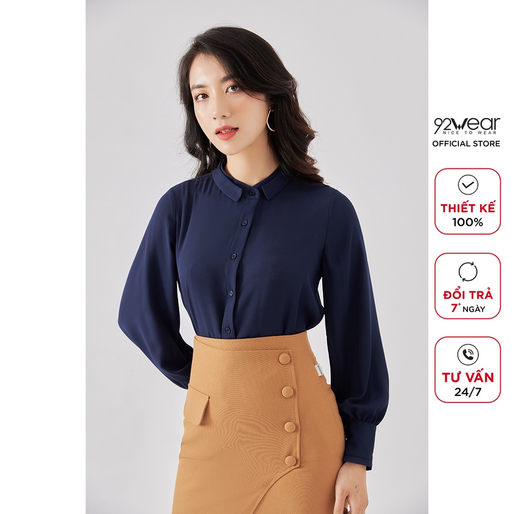 Áo Sơ mi nữ công sở 92WEAR đủ màu, đủ size, dài tay cổ trụ 2 lớp ASW1030 - HÀNG MỚI VỀ