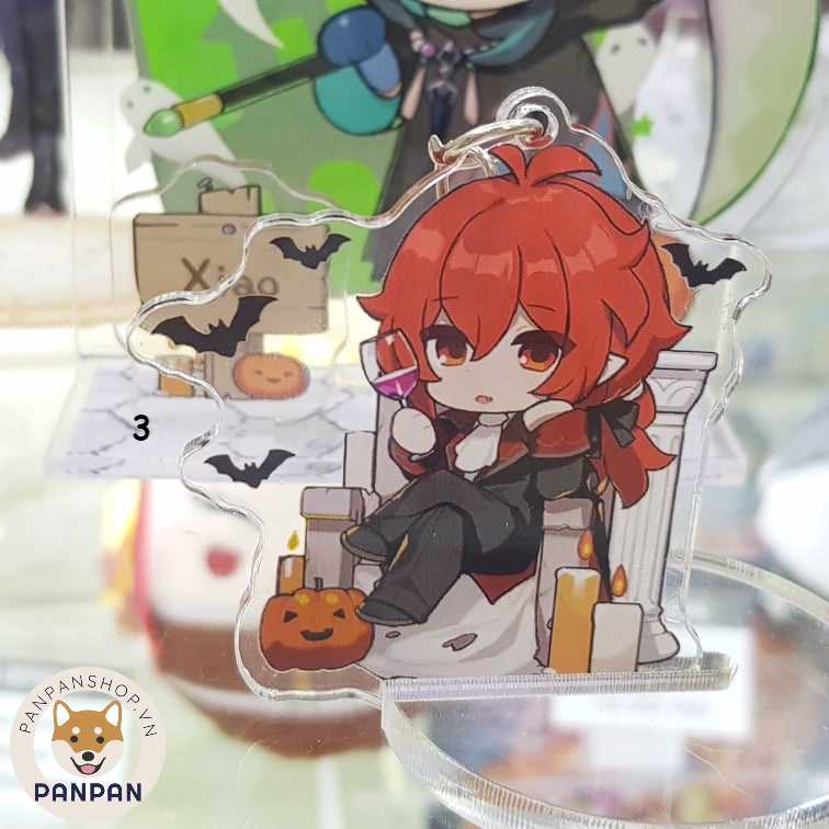 Móc khóa Anime Genshin Impact Halloween (6cm) Hutao, Mona, Childe. Xiao, Diluc, Qiqi