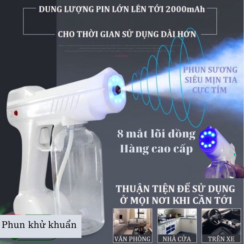 Súng phun khử khuẩn NANO 8 mắt lõi đồng diệt khuẩn diệt virus bằng tia UV phòng chống dịch bệnh