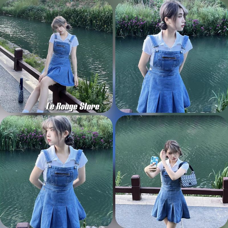 Váy yếm jean cá tính đuôi xòe xếp ly siêu phẩm Tik Tok siêu phẩm có size ulzzang style có size