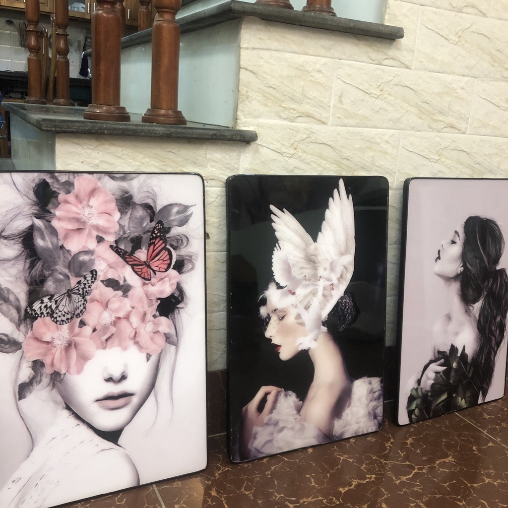 SET 3 Tranh Treo Tường Tráng Gương Cô Gái Nghệ Thuật Trang Trí Tiệm Spa/ Nail/ Salon/ Shop Quần Áo Cao Cấp