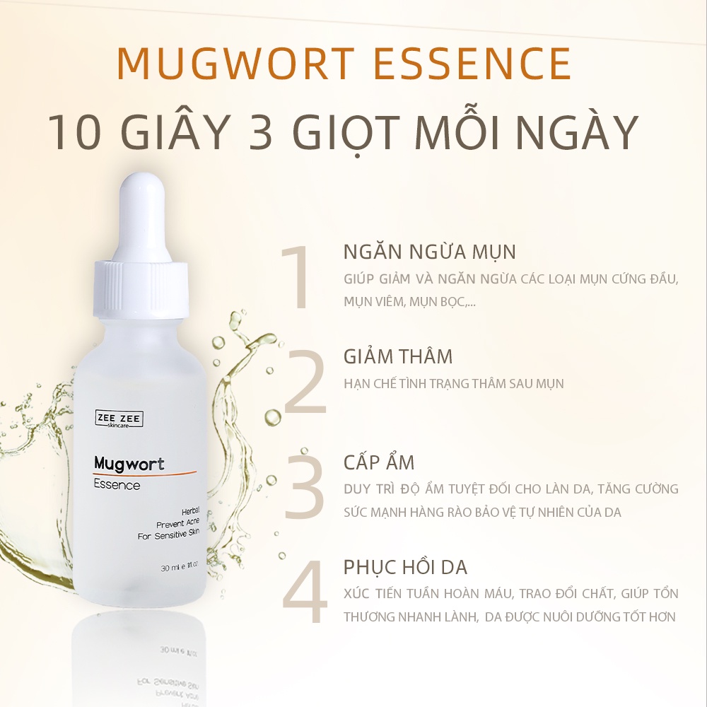 Bộ dưỡng chất chuyên sâu ngừa mụn cấp ẩm phục hồi da Hyaluronic Acid &amp; Mugwort Essence | ZEE ZEE skincare