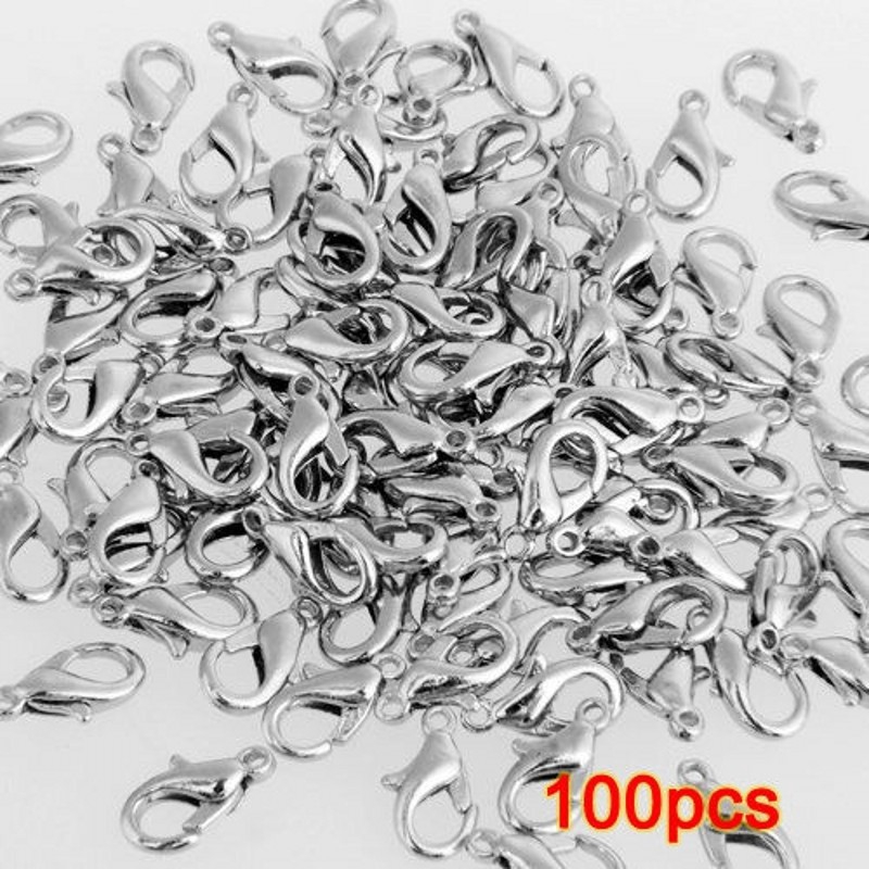 Set 100 Móc Càng Cua Hợp Kim Màu Bạc 12x6mm Dùng Làm Trang Sức DIY