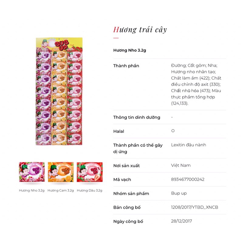 Kẹo gum thổi Lotte Bup Up hương trái cây hỗn hợp 76,8g