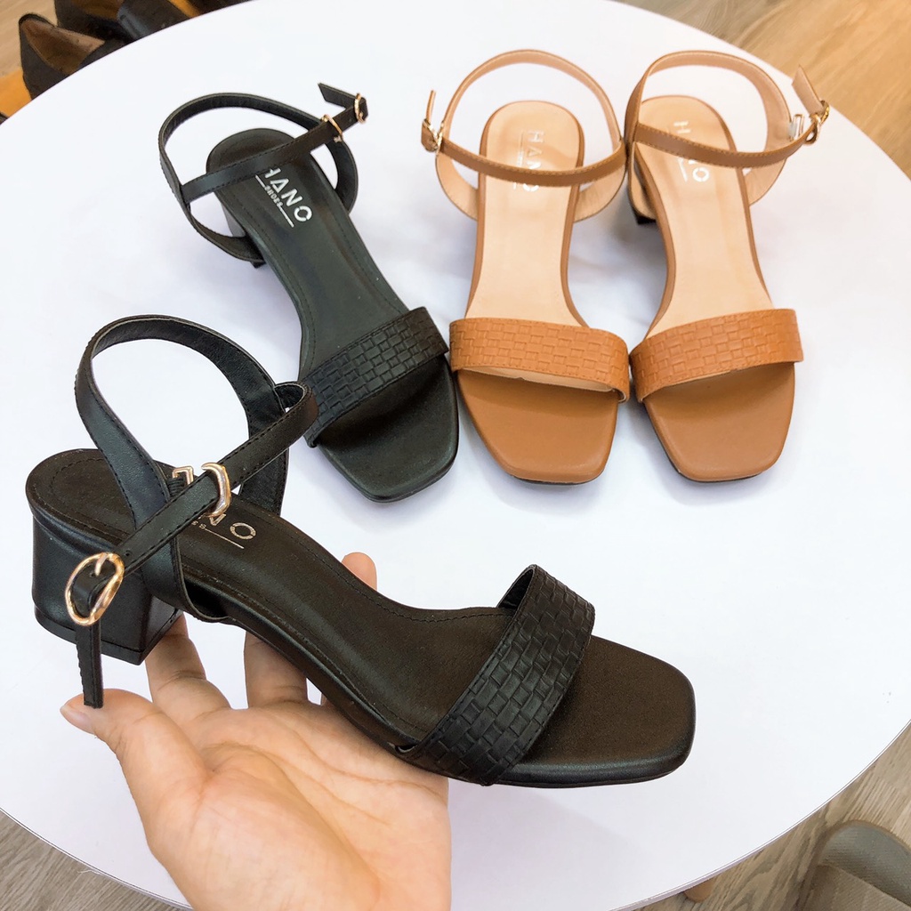 Sandal Cao Gót Nữ 3p Gót trụ Quai Ngang Tết Basic Công sở Da mềm Chuẩn đẹp VNXK