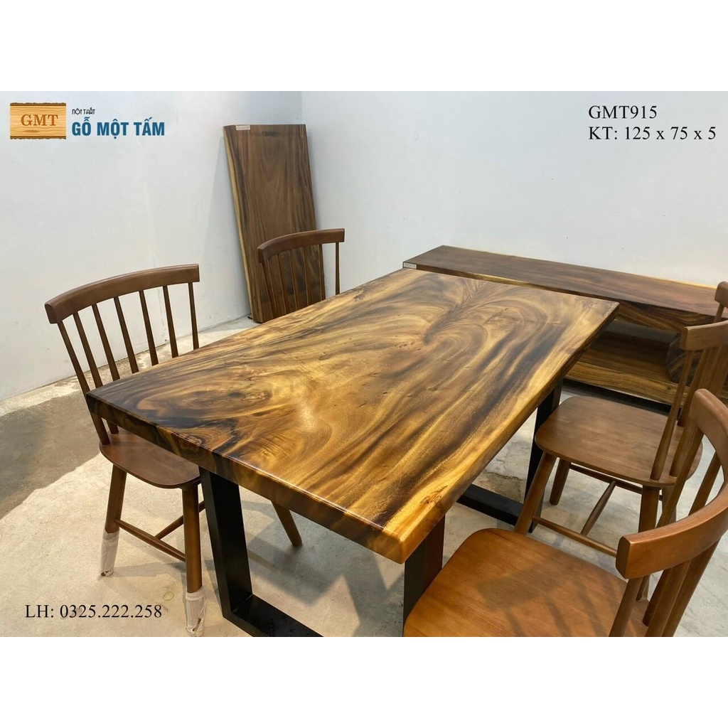 Bàn Ăn Gỗ Me Tây, Bàn Cafe Gỗ Me Tây, Bàn Làm Việc Gỗ Me Tây Dài 1,25m Rộng 75cm Dày 5cm