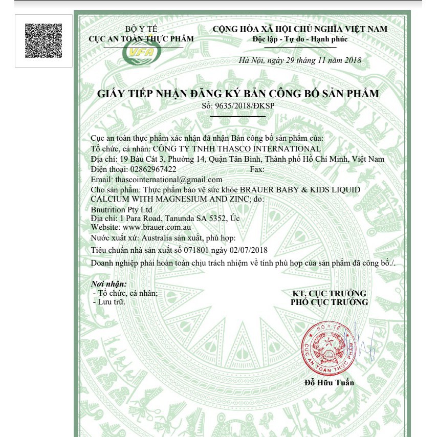 Bổ sung canxi, magie và kẽm Brauer Úc cho trẻ trên 1 tuổi