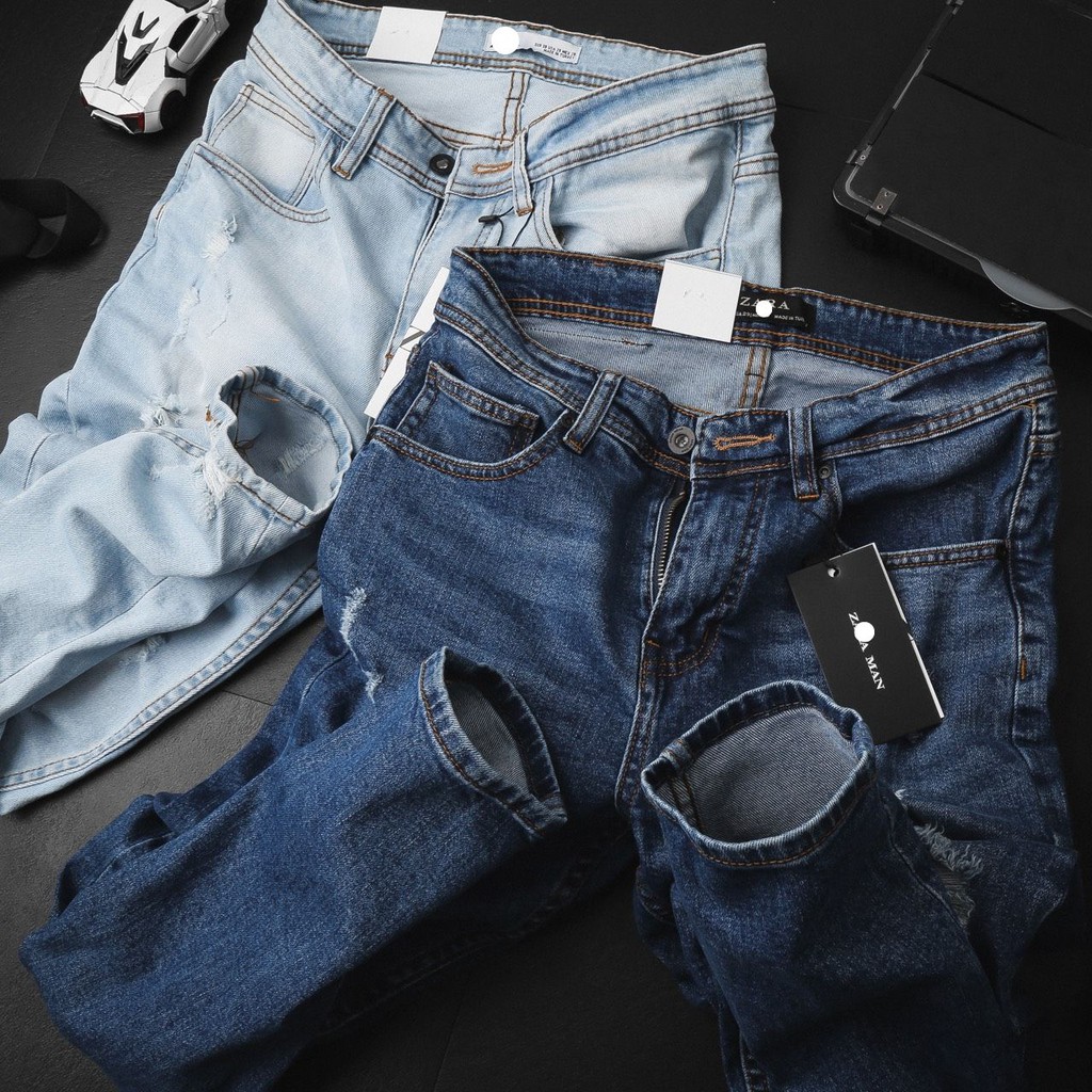 Quần jeans nam rách gối Zara Man, hàng xuất cao cấp.