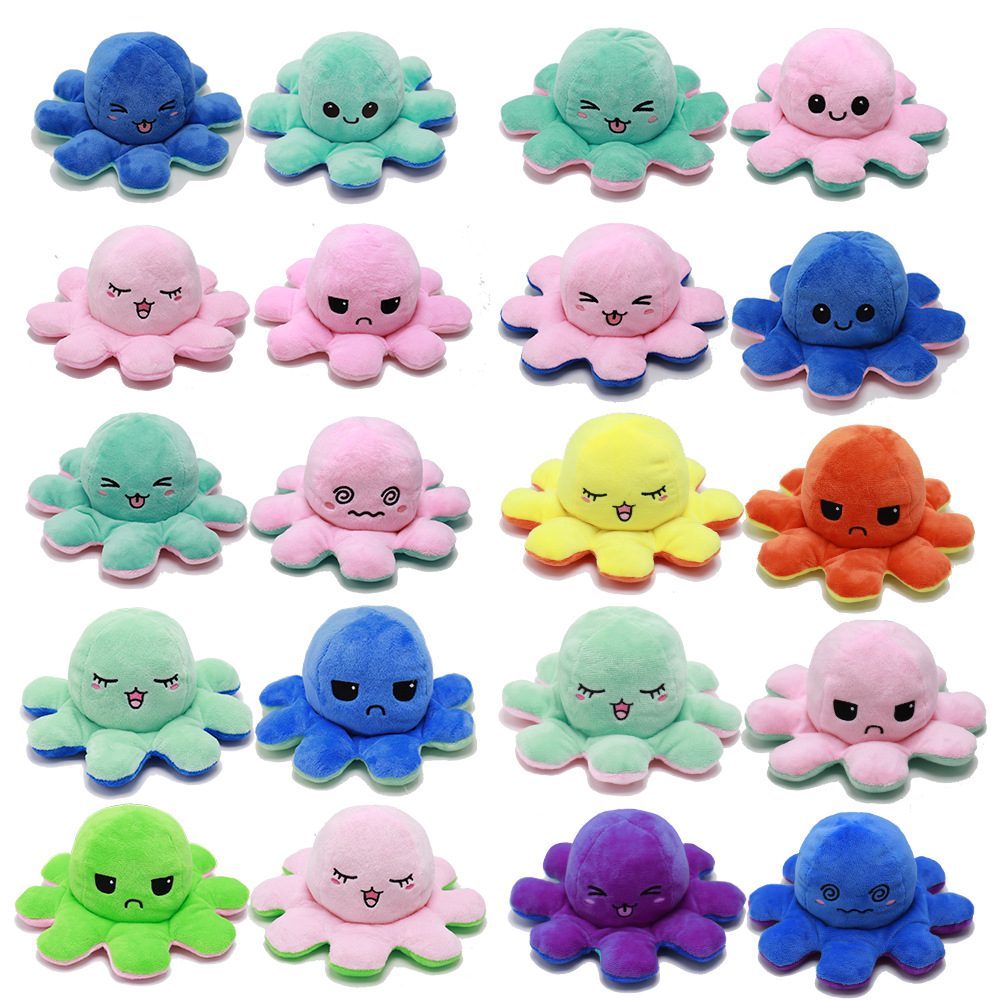 New face LED flip Octopus Stuffed Toy  Reversible Octopus two color Gấu Bông Bạch Tuộc Cảm Xúc 2 Mặt