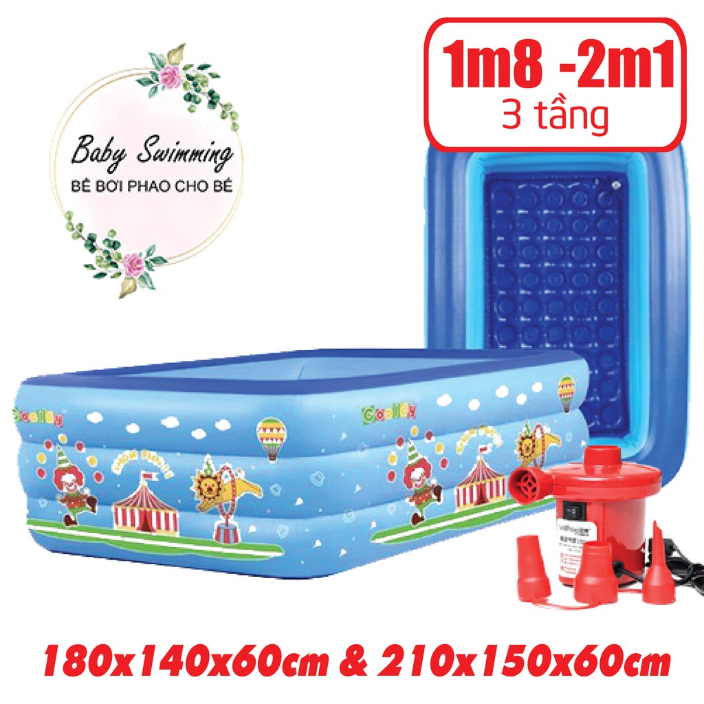 [ SIÊU SALE] Bể Bơi Phao Cho Bé – 1m8 + 2m1 – 3 Tầng – Có Đáy Chống Trượt