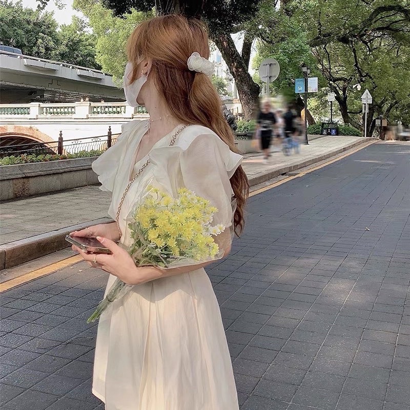 VÁY TƠ PHỐI BÈO DÁNG XOÈ HAI LỚP THẮT NƠ EO LƯNG VTBDPB