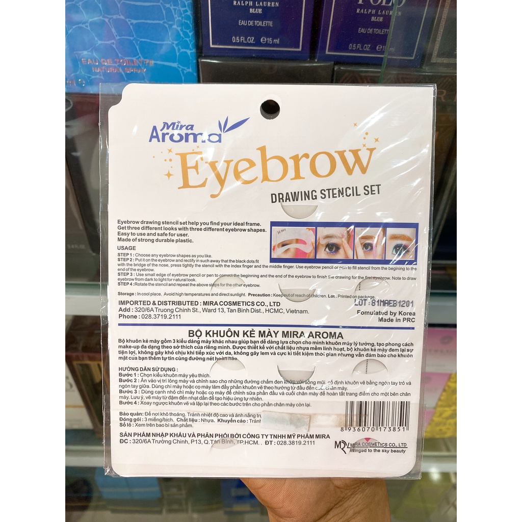 Bộ Khuôn Kẻ Chân Mày Mira Aroma Eyebrow Drawing Stencil Set ( 3 miếng/ bịch)