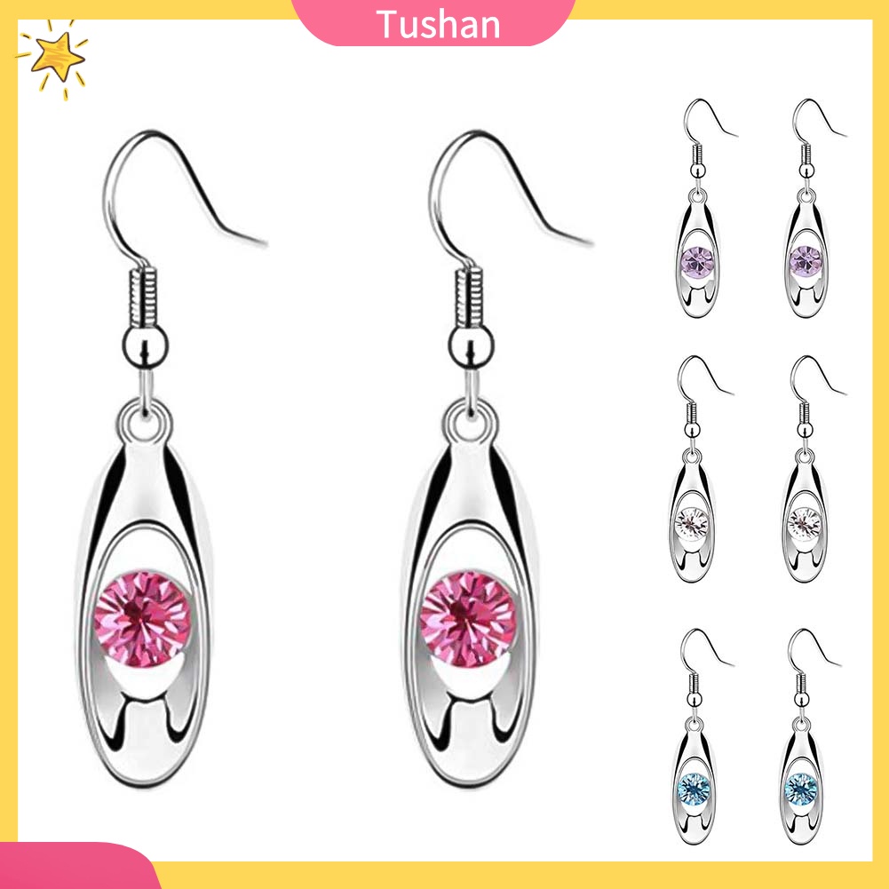 TUSH_Women Round Cut Rhinestone Inlaid Water Drop Dangle Hook Earrings Jewelry Gift