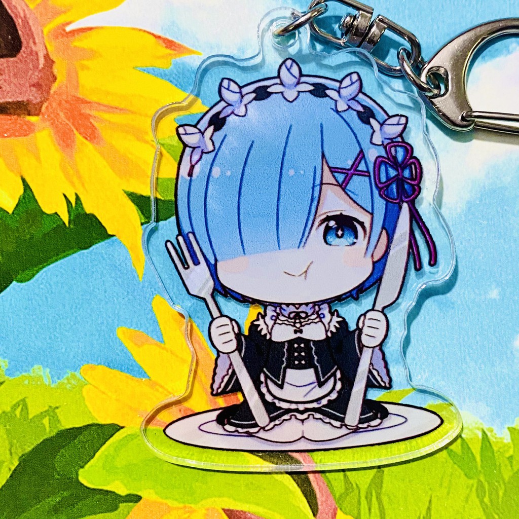 ( Mica trong acrylic ) Móc khóa xinh xắn RE:ZERO Bắt Đầu Lại Ở Thế Giới Khác ver ĂN UỐNG anime chibi