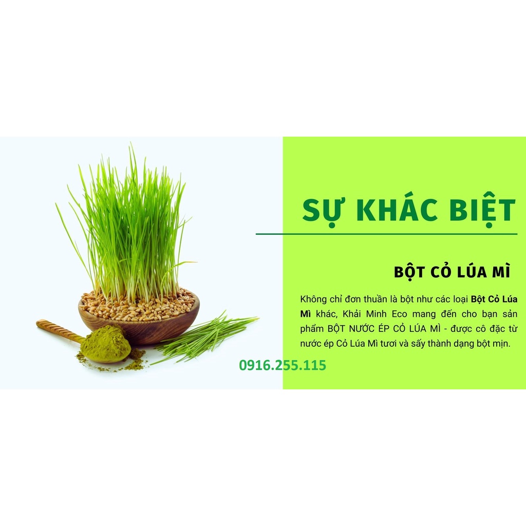 250gr BỘT SẤY LẠNH CỎ LÚA MÌ HỮU CƠ KHẢI MINH (tiện dụng cho người không có điều kiện trồng hạt giống cỏ lúa mì hữu cơ)