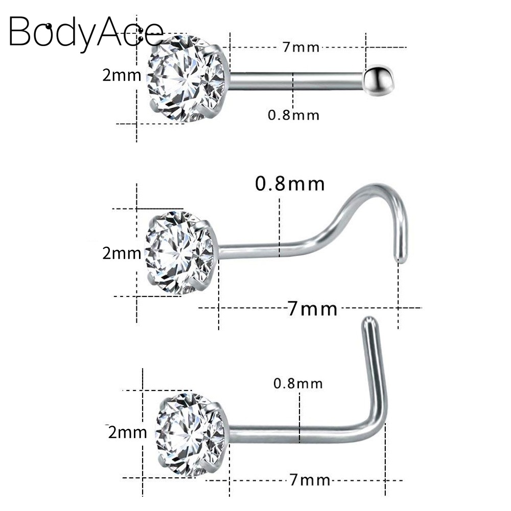 Set 14 Khuyên Mũi Thép Không Gỉ Đính Đá Pha Lê Nhiều Màu Sắc