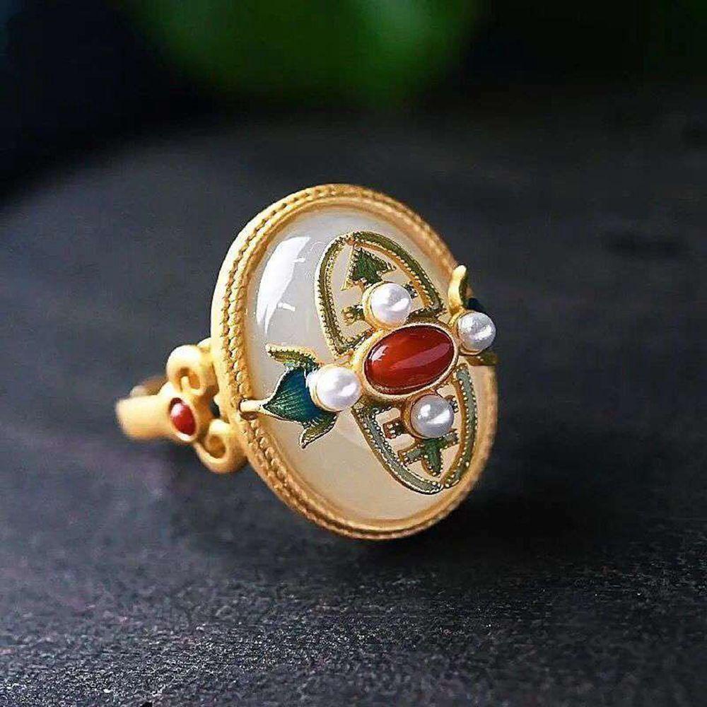 Nhẫn Đồng Tráng Men Đơn Giản Hợp Thời Trang Cổ Điển|Nhẫn Ngọc Trai Giả