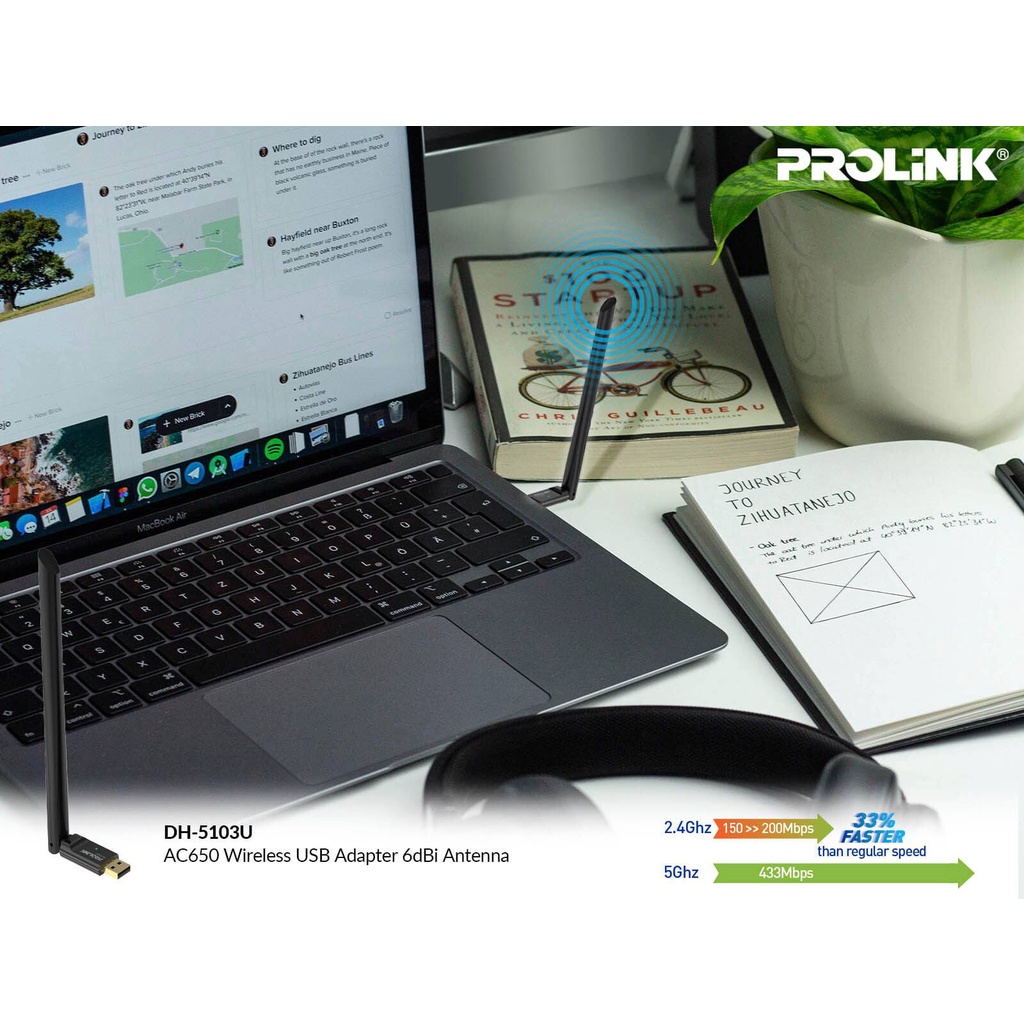 [Mã BMBAU50 giảm 7% đơn 99K] Prolink DH-5103U AC 650 USB thu sóng Wifi, băng tần kép 2.4 / 5g - BH 12 Tháng