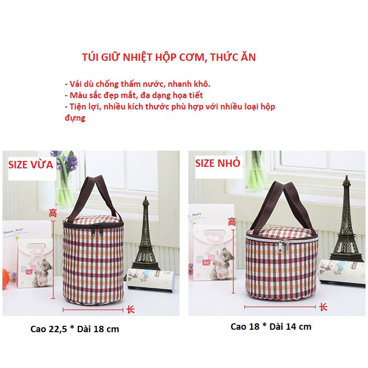 Túi giữ nhiệt hộp cơm nhiều hoạ tiết chống thấm nước 3 kích thước mã B