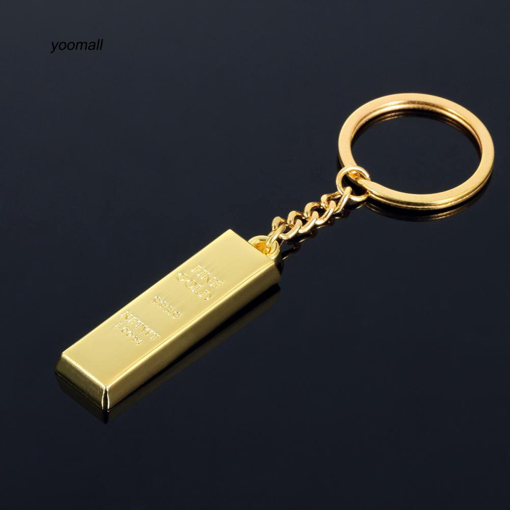 Móc khóa hình hình khối vàng giả thời trang độc đáo