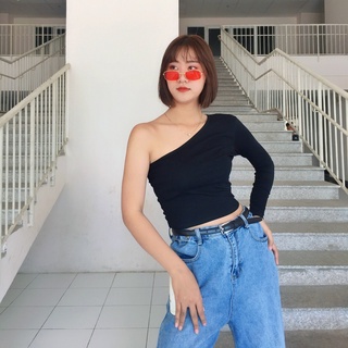 Áo croptop lệch vai tay dài thời trang nữ gợi cảm thun borip cao cấp mịn đẹp