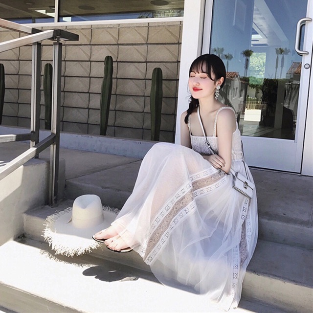 Váy maxi trắng hai dây (order)