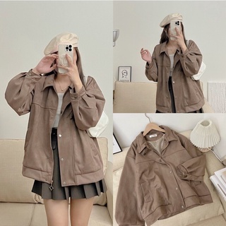 Áo khoác BOMBER da lộn cúc bấn Style Hàn Quốc