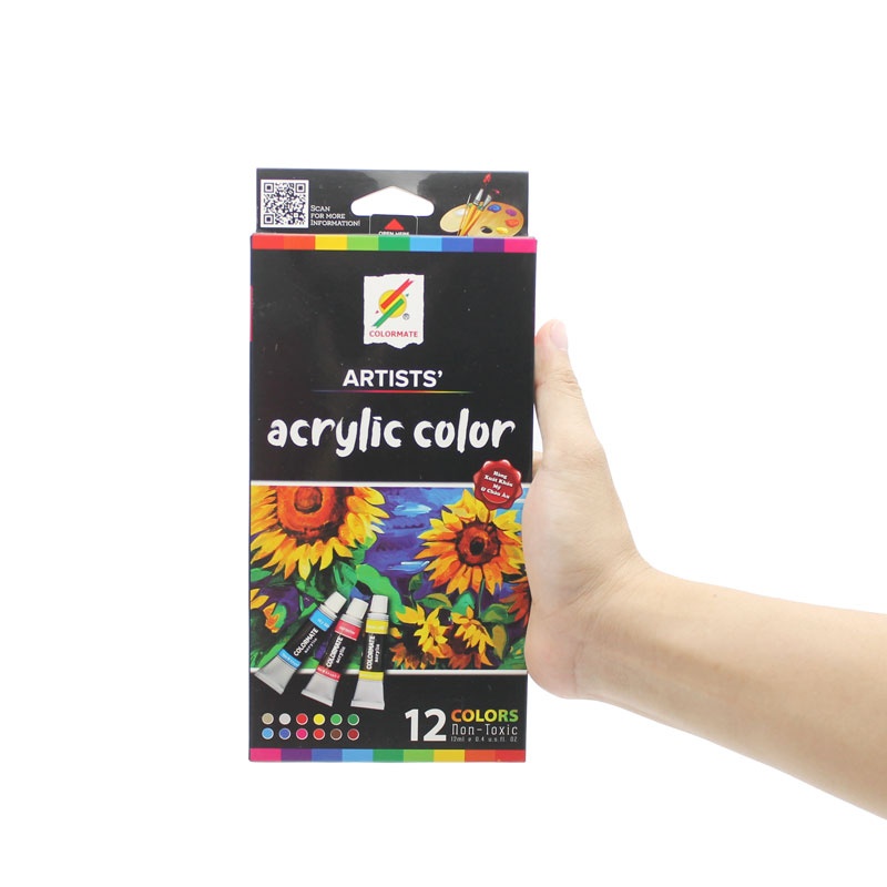 Hộp 12 Tuýp Màu Vẽ Acrylic - Colormate CM-Acrylic-12P