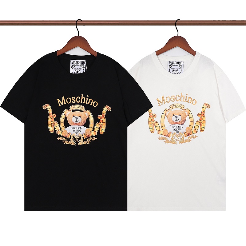 Moschin * Áo Thun Tay Ngắn In Logo Gấu Kỹ Thuật Số Phong Cách Cặp Đôi Đa Năng
