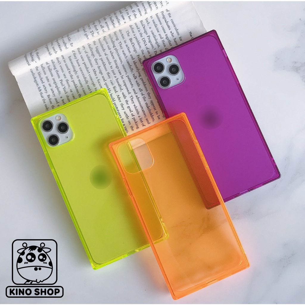 Ốp màu neon huỳnh quang vuông mềm dẻo màu trong TPU IP 6/6s/6splus/7/7plus/8/8plus/x/xr/xs/11/12/pro/max/plus/promax