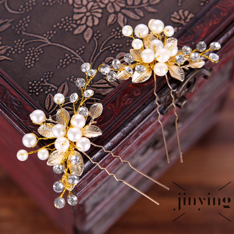 GETNOIVAS Set 2 trâm cài tóc thiết kế hình hoa lá đính hạt ngọc trai nhân tạo phong cách vintage thời trang