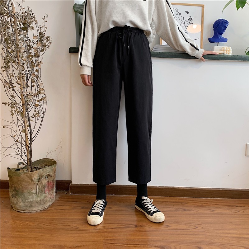 SUXI Quần dài lưng cao màu trơn thời trang Hàn Quốc cho nữ