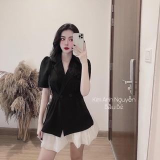 Set Áo vest cột eo mix chân váy xếp ly kèm lót quần