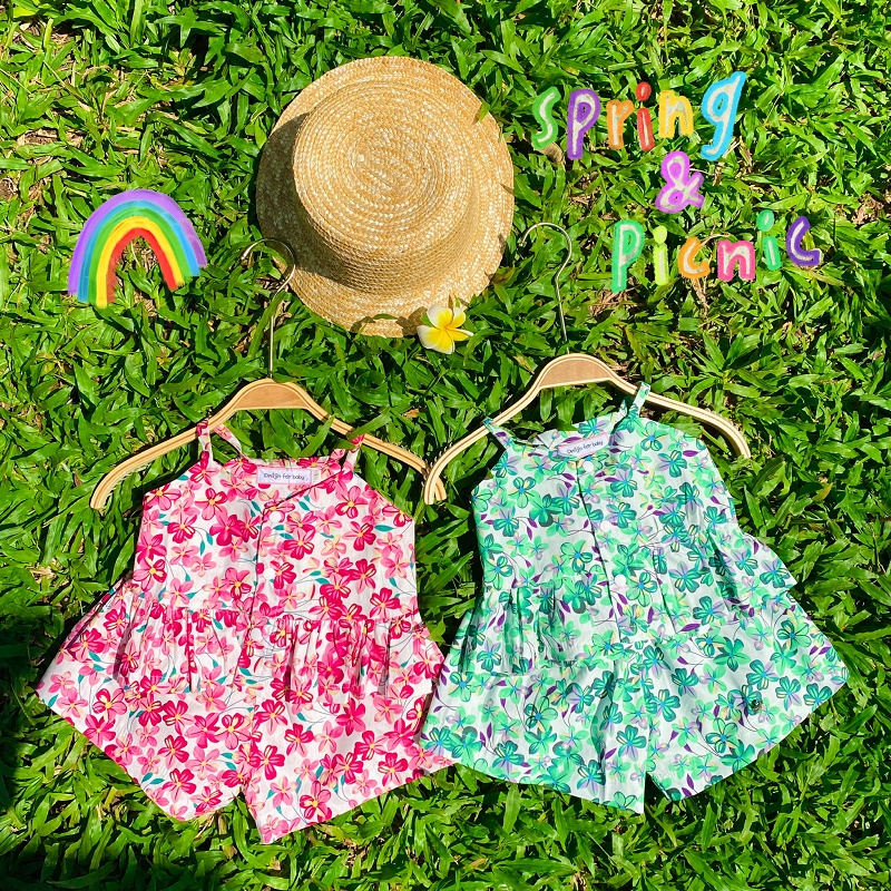Set áo 2 dây hoa cổ yếm quần lưng thun bé gái sơ sinh 1 2 3 4 tuổi MINTSCLOSET Mint's Closet - GA2045