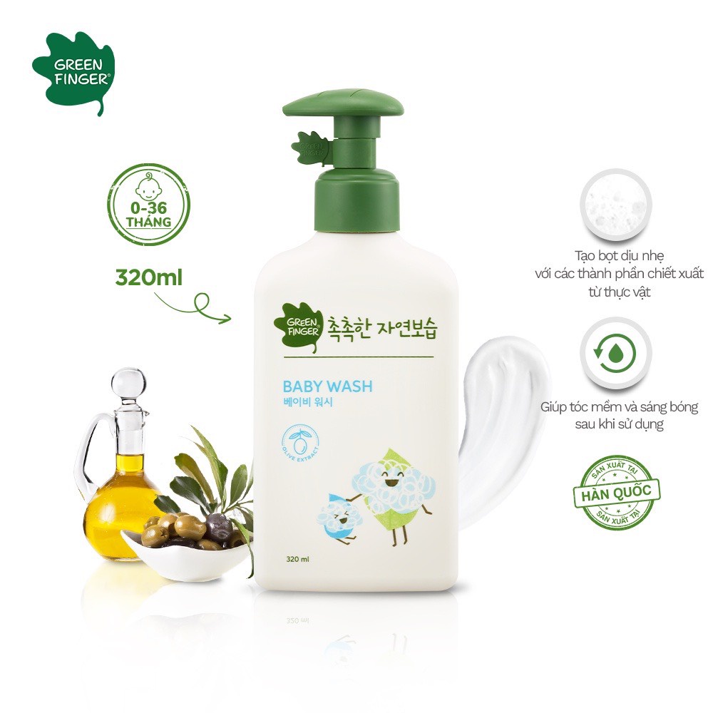 Sữa Tắm Dưỡng Ẩm Cho Bé 0-36 Tháng Greenfinger ChokChok Moisture Baby Wash 320ml