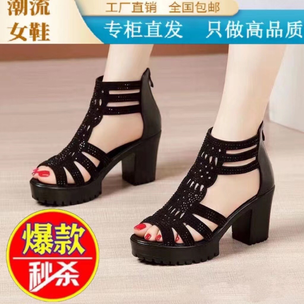 Giày Sandal Cao Gót Bằng Da Thật Đế Mềm Dày Dặn Chống Trượt Thời Trang Mùa Hè Cho Nữ