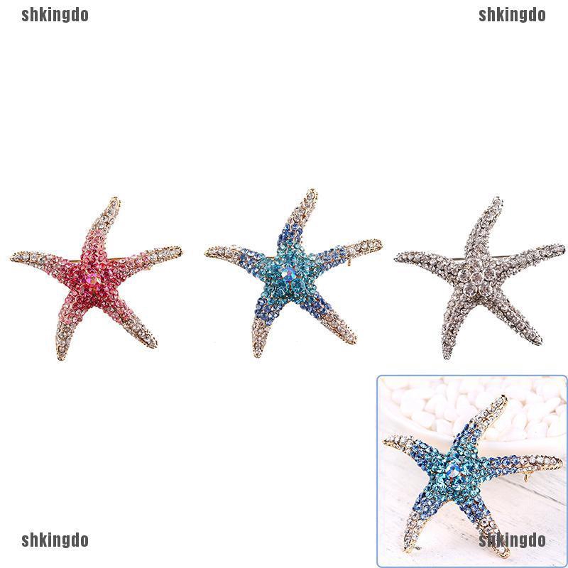 Trâm cài áo hình sao biển đính pha lê 3 màu thanh lịch