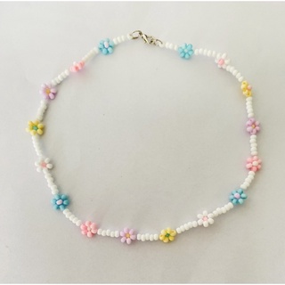 Vòng cổ hoa choker handmade hạt cườm pastel và cầu vòng nhiều màu