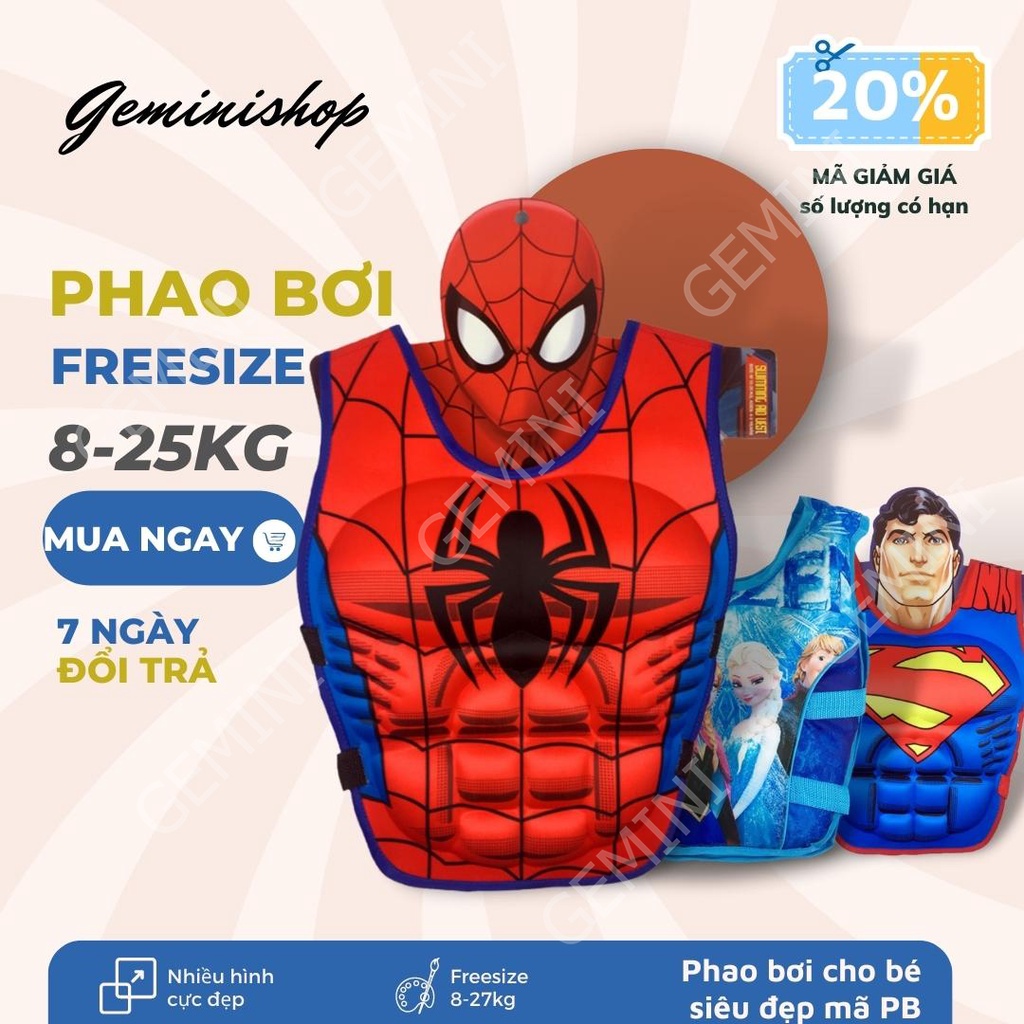 ÁO PHAO BƠI CHO BÉ TẬP BƠI HỌA TIẾT SIÊU NHÂN CÔNG CHÚA CHỐNG NÓNG CHO TRẺ THA HỒ BƠI LỘI GEMINI SHOP MÃ PB