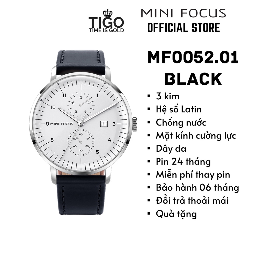 Đồng hồ nam MINI FOCUS MF0052G.01 dây da thật màu đen viền thép không gỉ màu bạc 3 kim hàng chính hãng cao cấp Nhật Bản | BigBuy360 - bigbuy360.vn