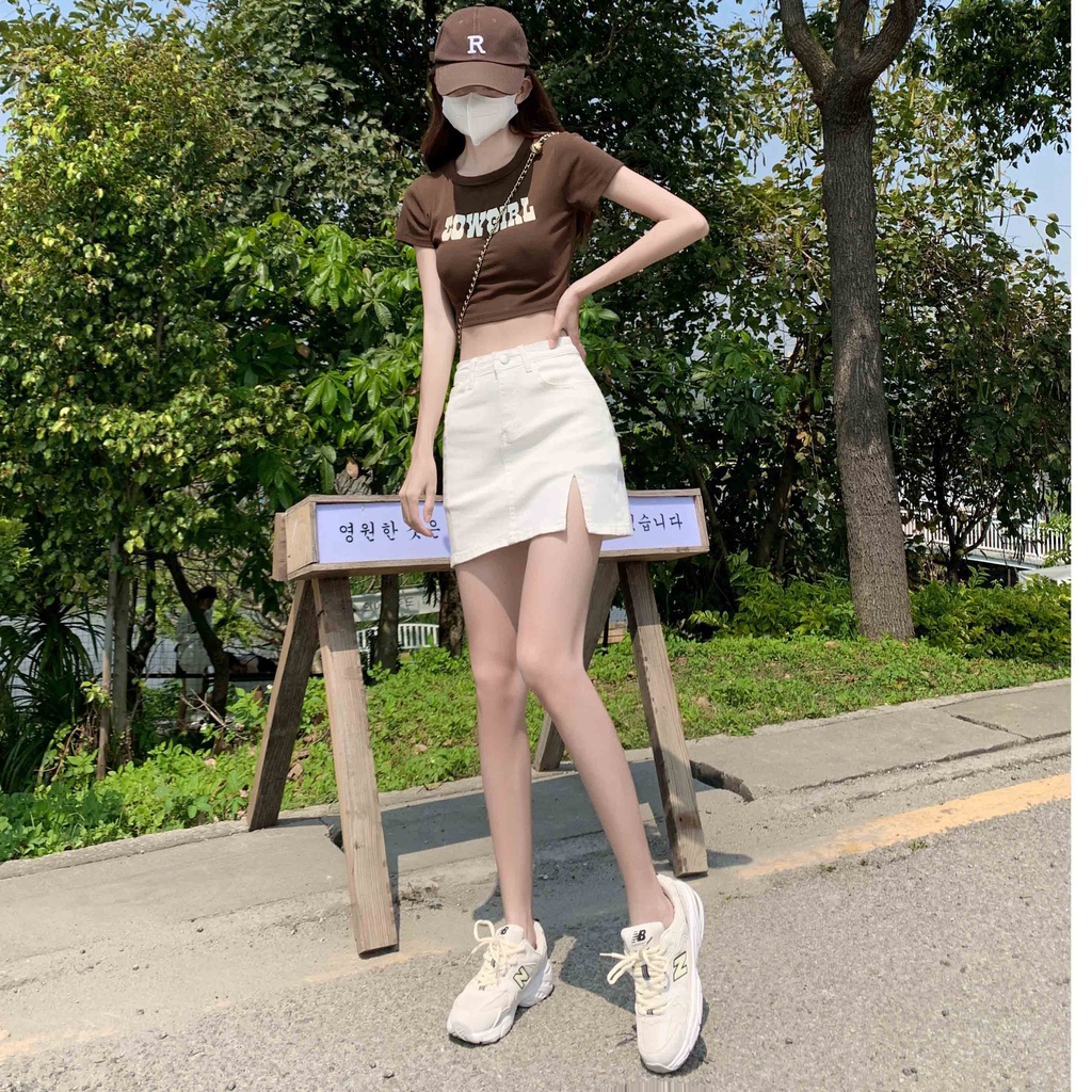 Chân váy jean Chữ A Lưng Cao Thời Trang Hàn Quốc Cho Nữ