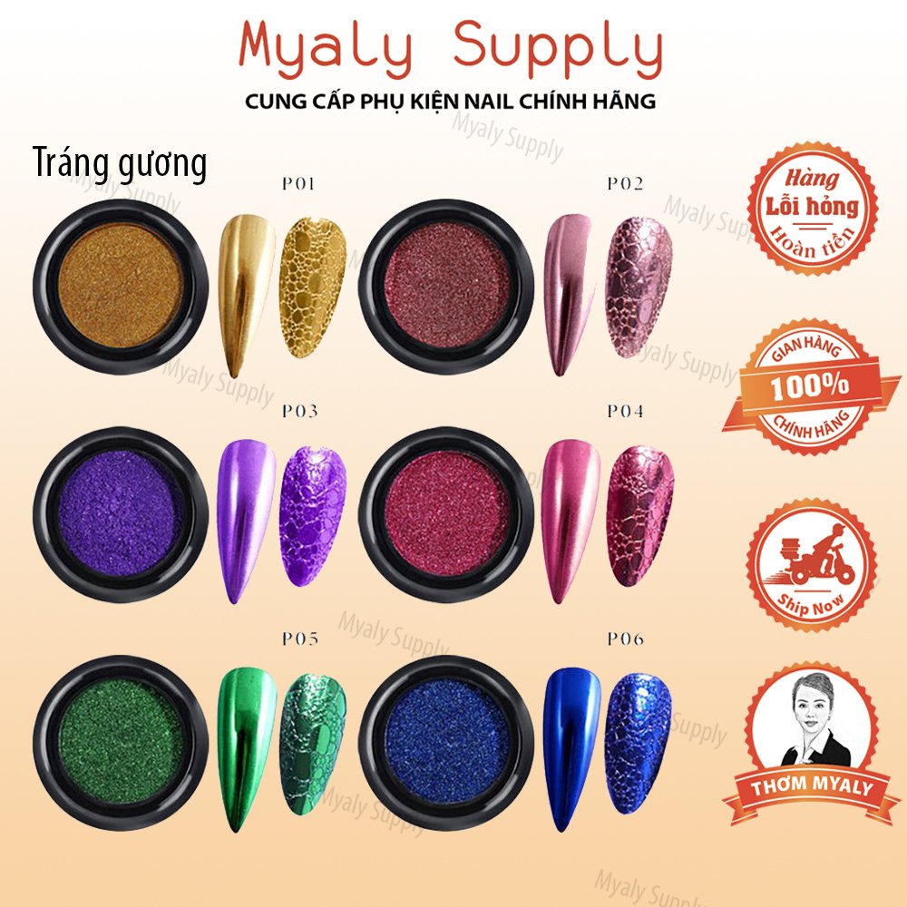 Tráng Gương Bột Nail Móng Nhiều Mầu