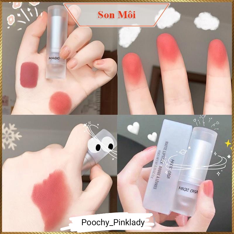 Son thỏi nhung mịn siêu lì bền màu 6 màu tươi mới Magic Casa Matte Lipstick Rouge À Lèvres