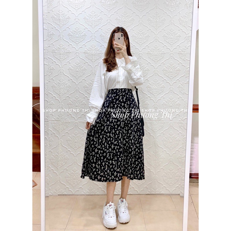 Chân váy hoa nhí vintage dáng dài qua gối 2 màu (video/sẵn/hình thật) | BigBuy360 - bigbuy360.vn