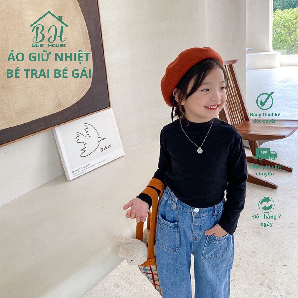 Áo giữ nhiệt bé trai bé gái 8-28kg Bubyhouse A01. Áo thun dài tay thu đông cho bé chất cotton lụa mềm mịn 1 2 3 4 5 6 t