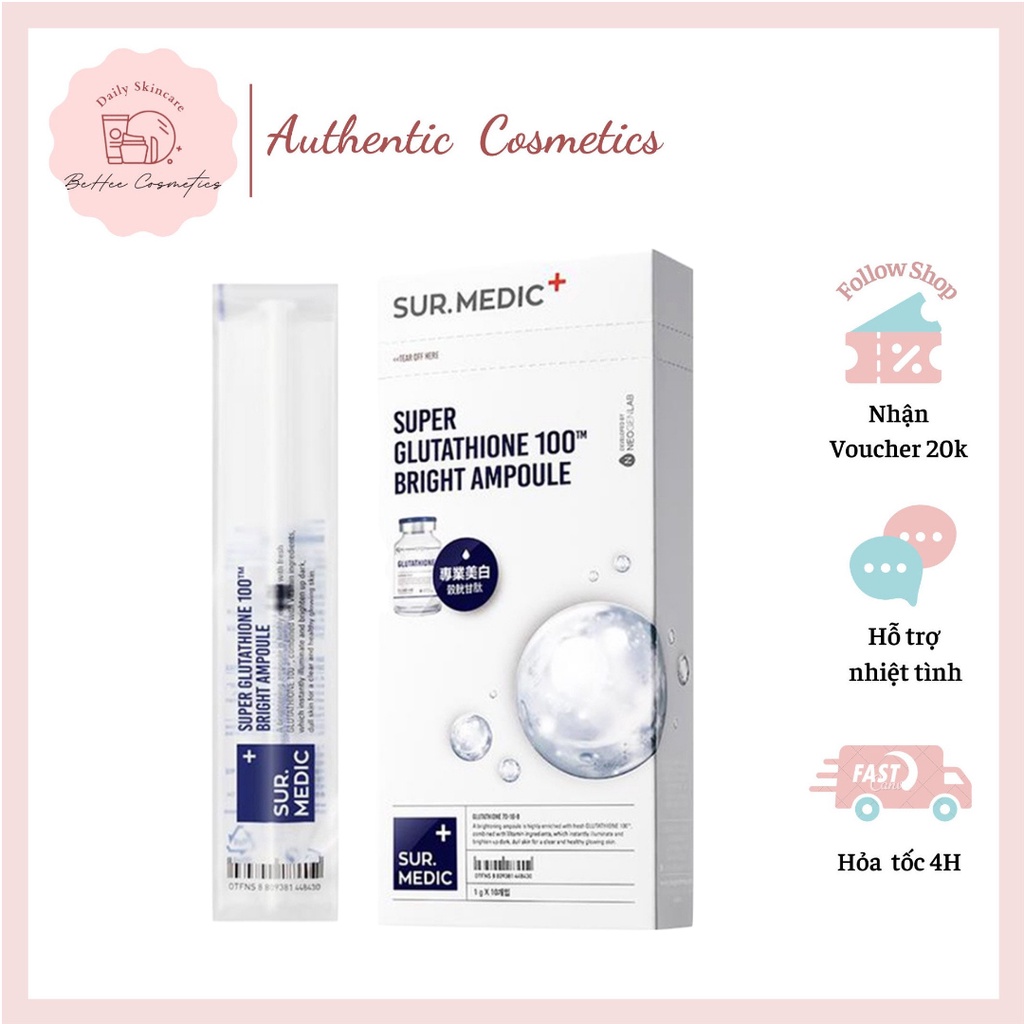 1 Ống Tinh Chất Truyền Trắng Sur.Medic Super Glutathione 100 Bright Ampoule