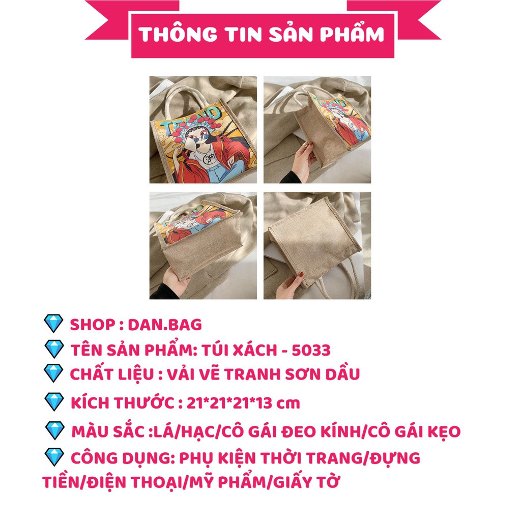 Túi Xách Nữ Đẹp Vải Vẽ Tranh Sơn Dầu điệu đà trẻ trung kết hợp phong các Vintage Hàn Quốc mã 5033