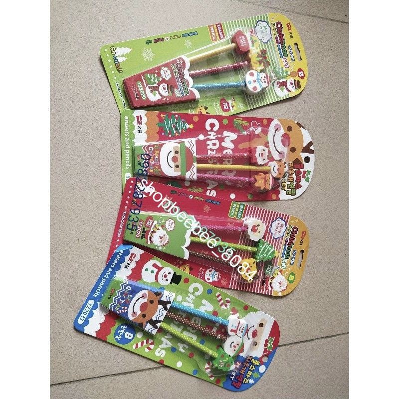 set 3 bút chì gọt hình ngộ nghĩnh hình noel