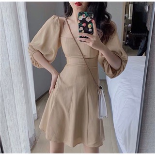 [order] Váy màu be tay bồng tiểu thư