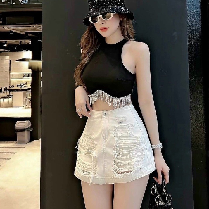 váy quần tà rách kiểu chất jean coton